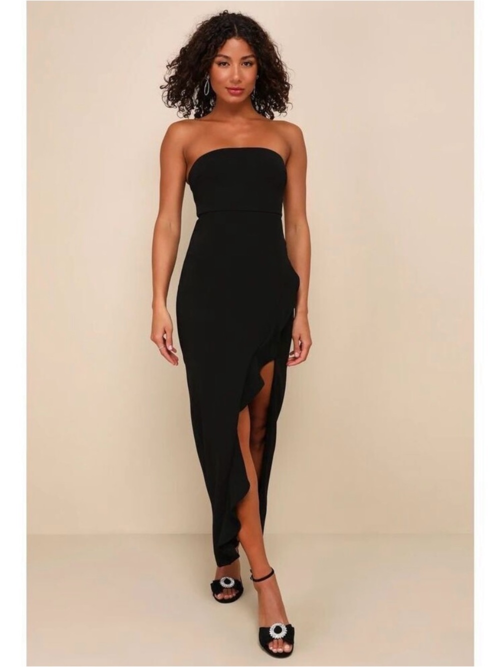 Lulu's Black Strapless High-Slit Evening Gown - Picture 2 of 7